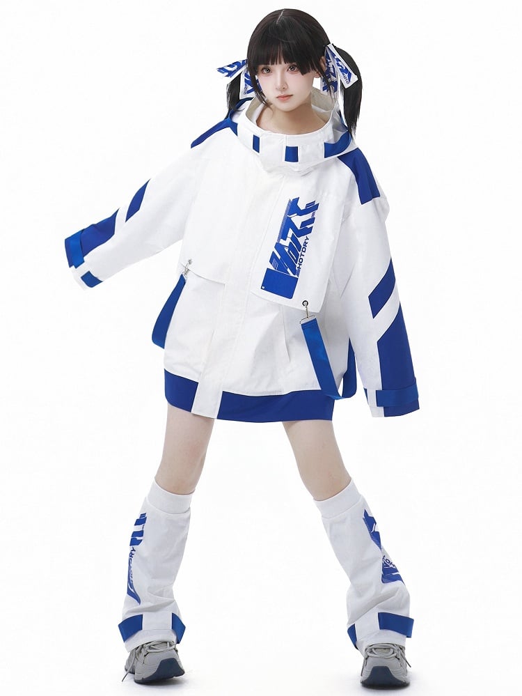 Blue and White Jirai Kei Colorblock Shorts