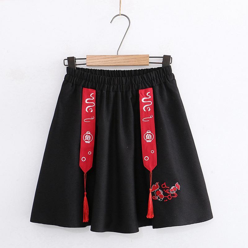 Fish Embroidery Tassels A-line Skirt