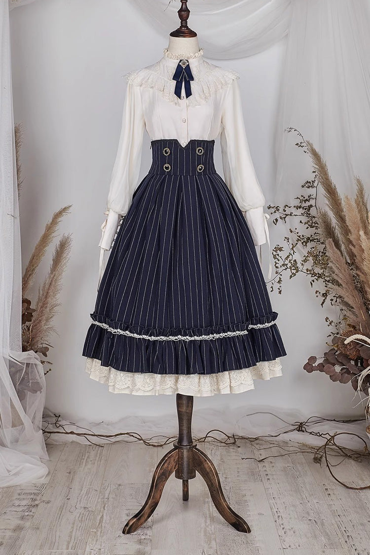 Striped Print Ruffled Elegant College Sweet Skirt - 3 Tones