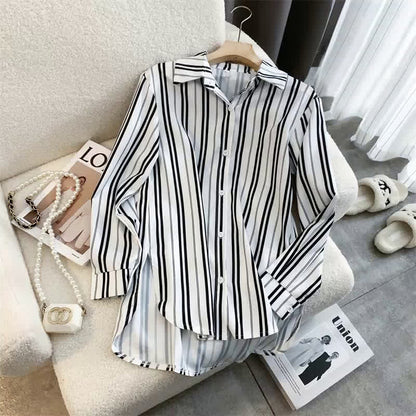 Stripe Print Long Sleeve Chiffon Shirt Workwear