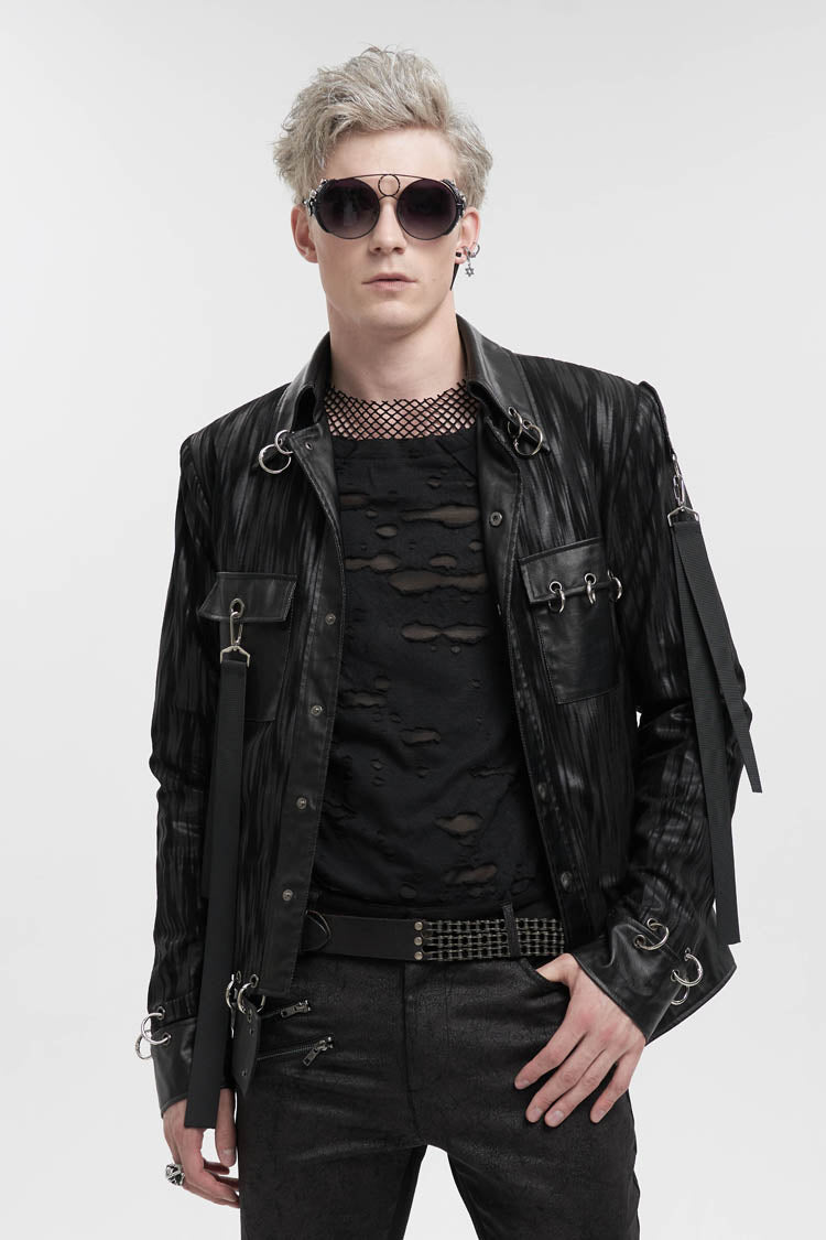 Raven Ring Perforated Lapel Buttoned Punk Jacket for Men
