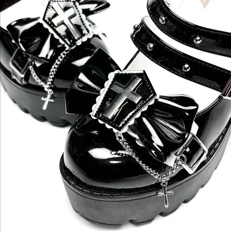 Gothic Punk Princess Heels with Chain & Bow Cross Accent