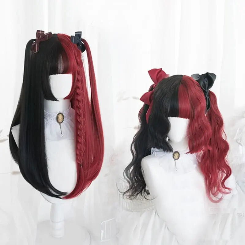 65CM Black Mixed Red Gothic Lolita Cosplay Wig MK14847