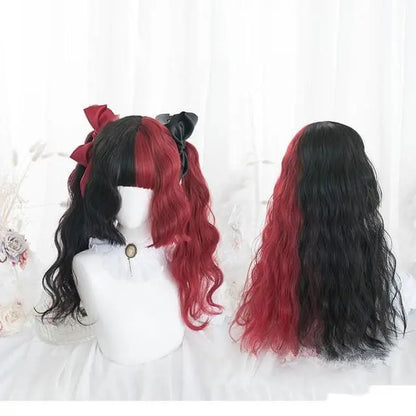 Perruque de Cosplay Lolita gothique noir mélangé rouge 65CM MK14847