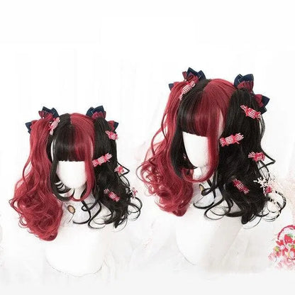 Perruque de Cosplay Lolita gothique noir mélangé rouge 65CM MK14847