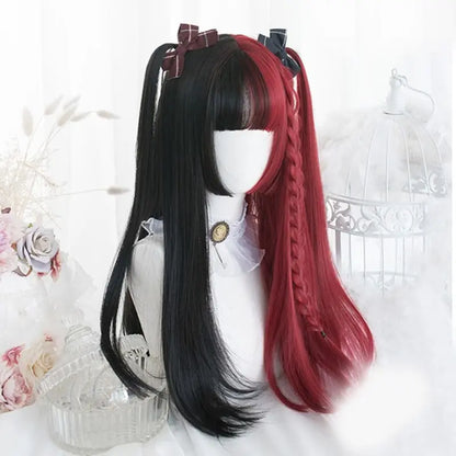 Perruque de Cosplay Lolita gothique noir mélangé rouge 65CM MK14847