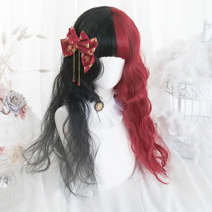 Perruque de Cosplay Lolita gothique noir mélangé rouge 65CM MK14847