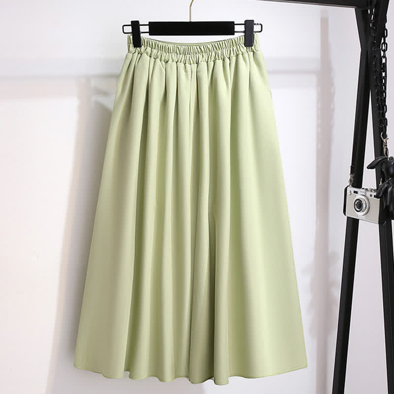 Vintage Flower Green Sweatshirt High Waist Lace Up Skirt