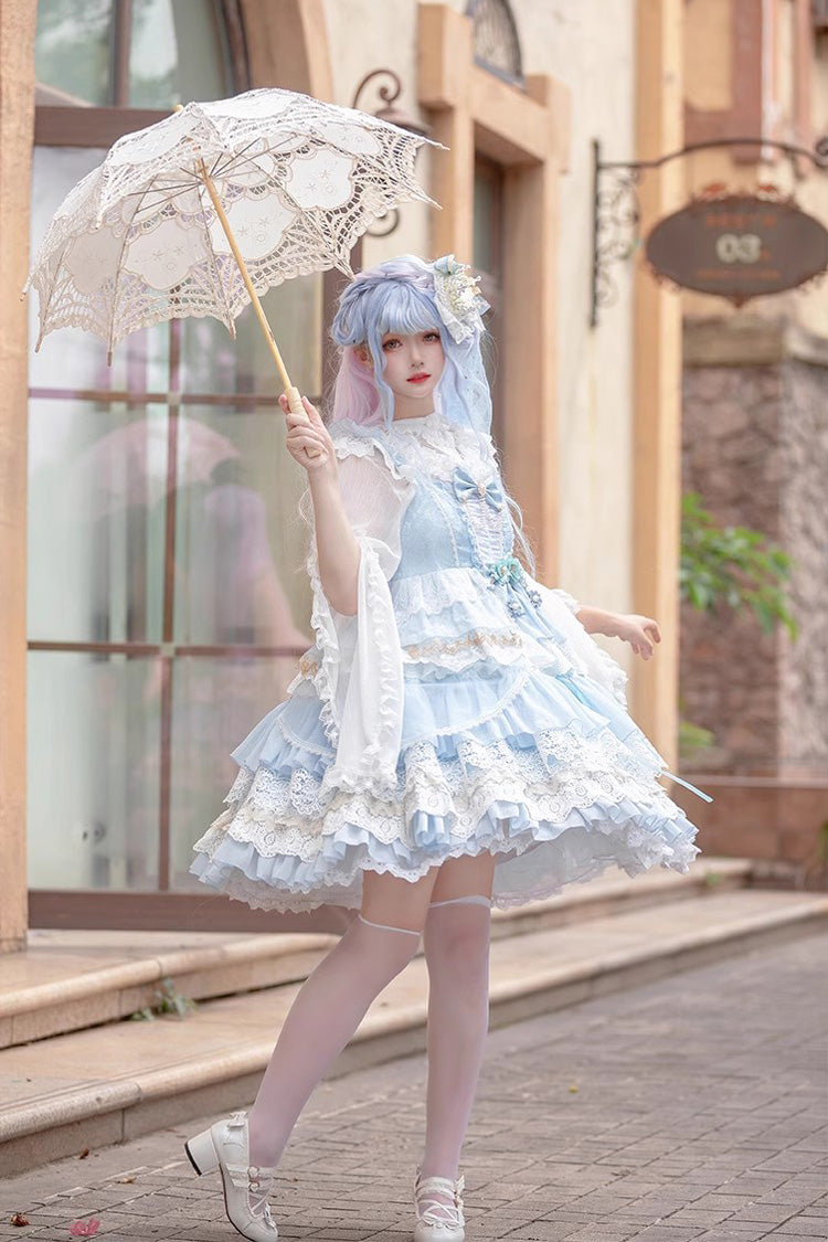 Undine's Tears Print Sleeveless Ruffled Bow Sweet JSK - 2 Hues