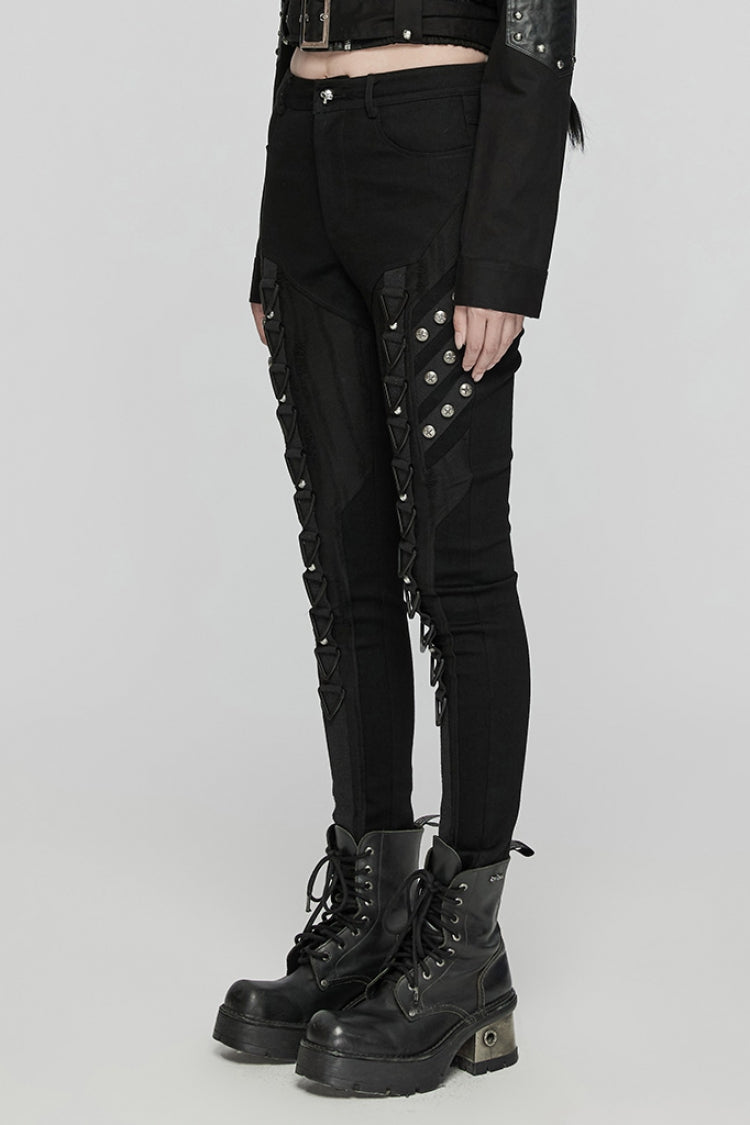 Punk Pants with Triangular Mesh and Buckle