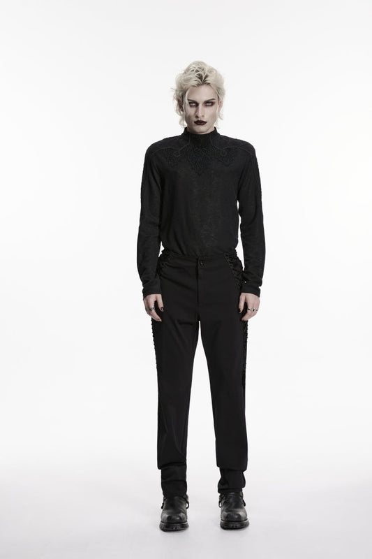 Noir Gothic Pants with Buckle Details and Slim Cut