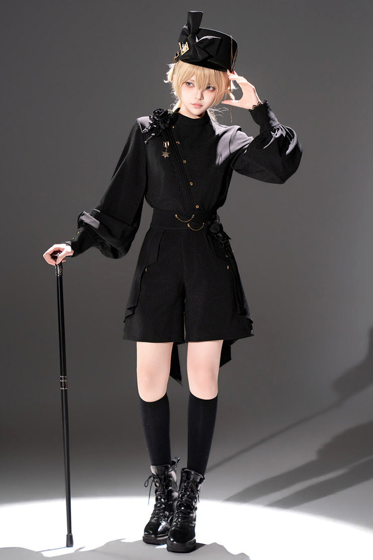 Noir Round Collar Long Sleeve Asymmetric Vintage Knight Prince Set - Will of the Rose