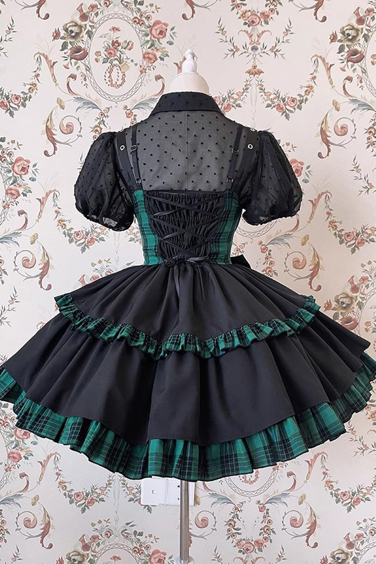 Black Green Sleeveless Multi-Layer Ruffle Bowknot Gothic JSK