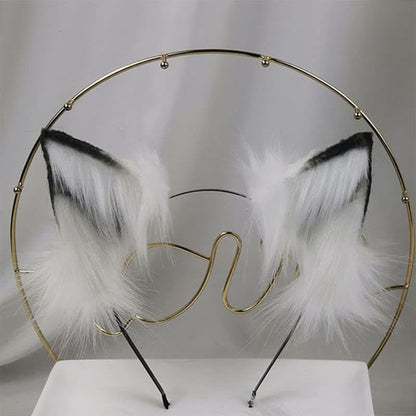 White Furry Fox Ears Tail Headband Accessory