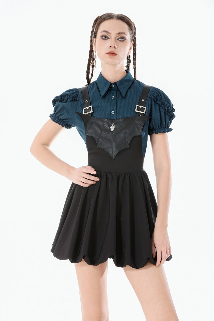 Gothic Suspender Dress with Bat Wing Buckles and Tail for Graduation
