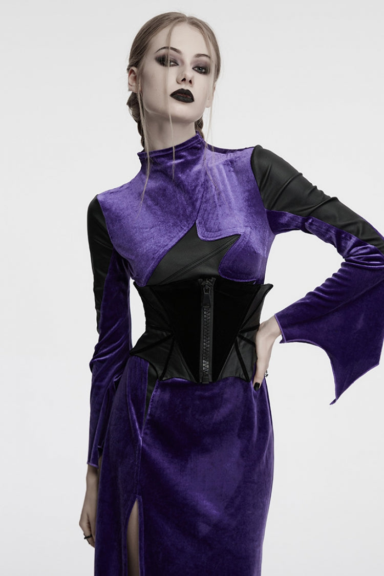 Gothic Underbust Corset for Her with Batwing & Lace-Up Front