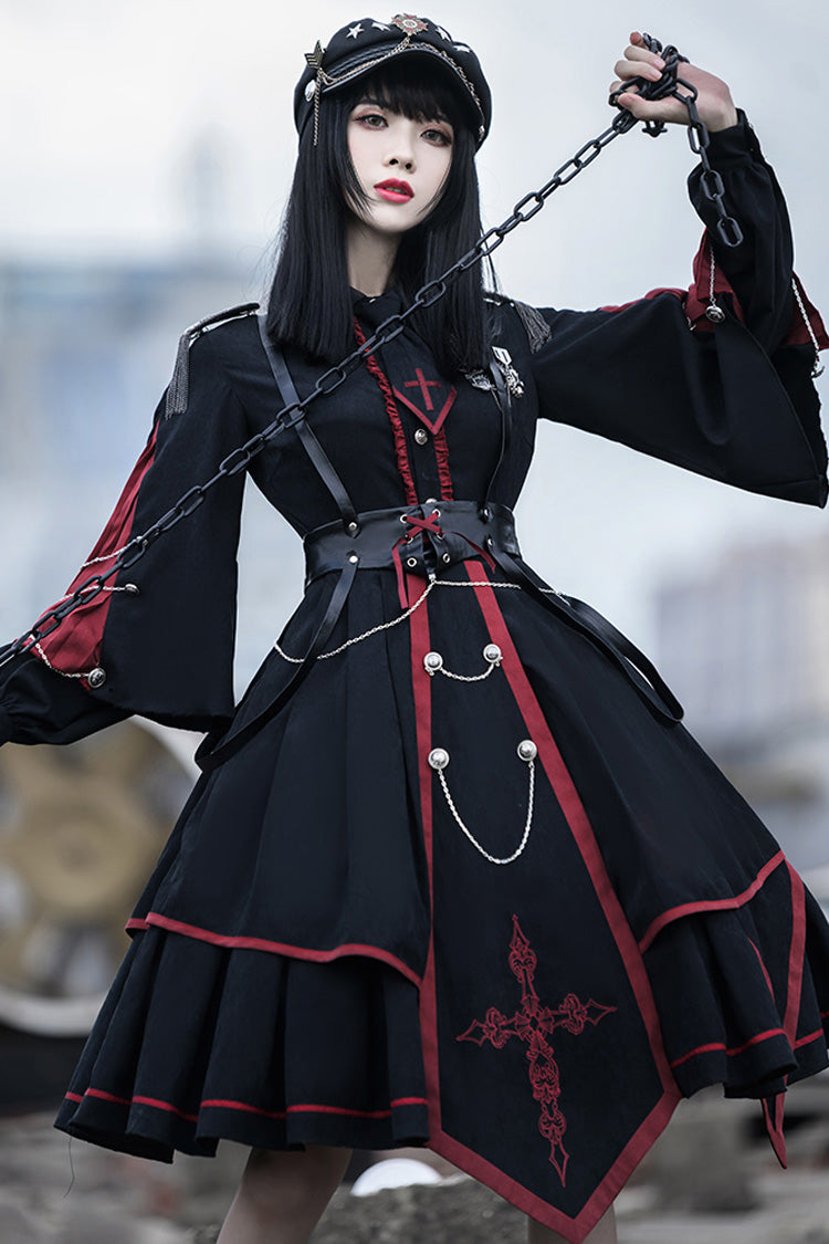 Long Sleeves Punisher Military Irregular Gothic Lolita Dress Full Set