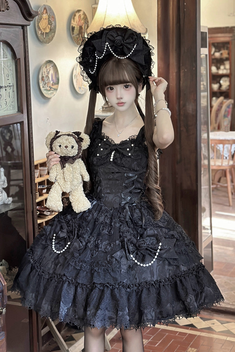 Sleeveless Ruffle Bowknot Lace Lace-Up Gothic Ballet Lolita Jsk Dress