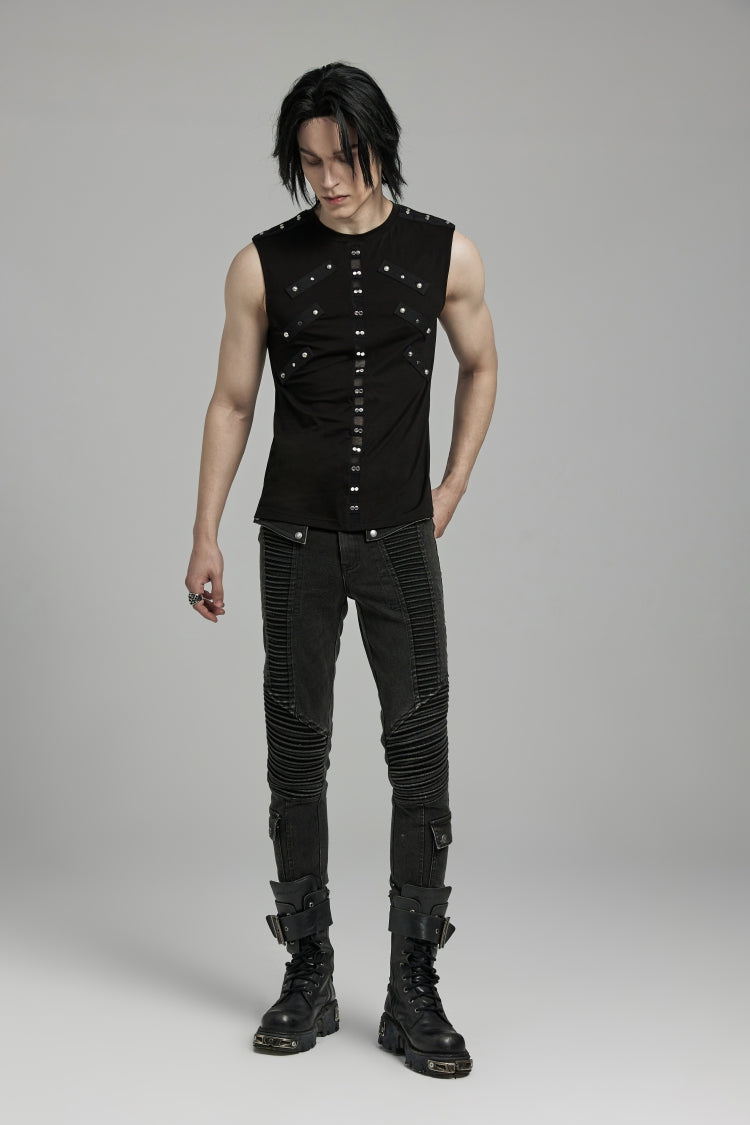 Noir Punk Sleeveless Top with Mesh Inserts and Eyelets