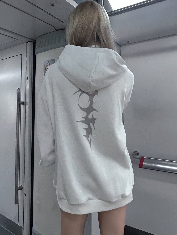 White Emo Punk Graphic Zip Hoodie