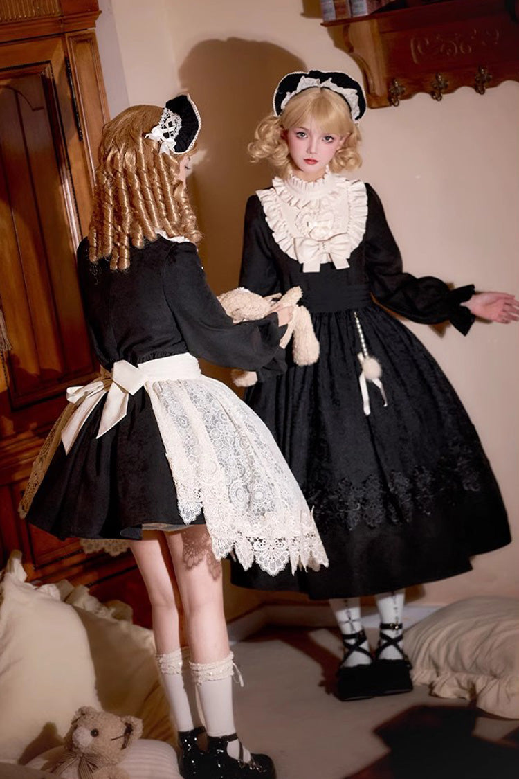 Noir Long Sleeve Bow Lace Sweet Vintage Dress - Twilight Choir