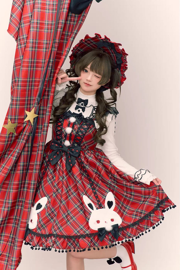 Red Witch Gargamel Square Collar Sleeveless Printed Ruffled Bow Lace-Up Gothic Jsk Dress