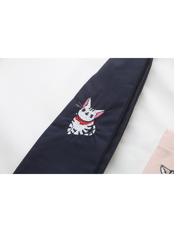 College Style T-Shirt Sweet Pocket Cat Embroidered Tie