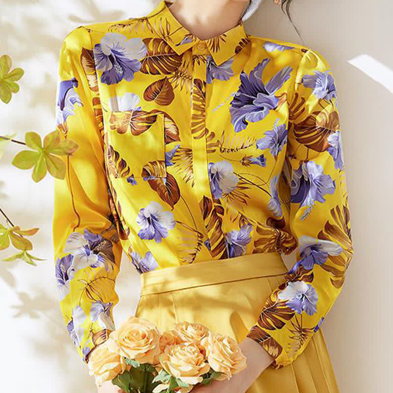 Yellow Flowers Printed Long Sleeve Shirt