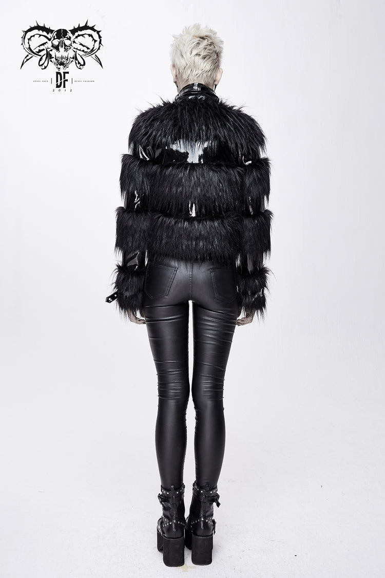 Punk Coat with Patent Leather Trim and Wool Blend