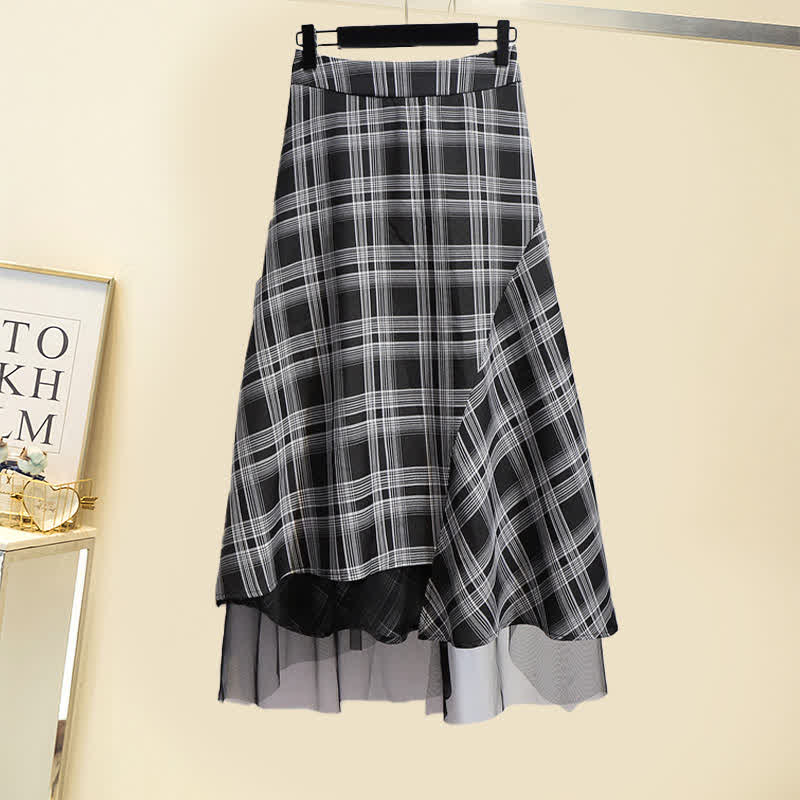 Plaid Shirt Button Front Tulle Skirt