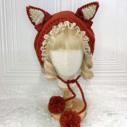 Cute Cat Ears Lace Lolita Hat Warm