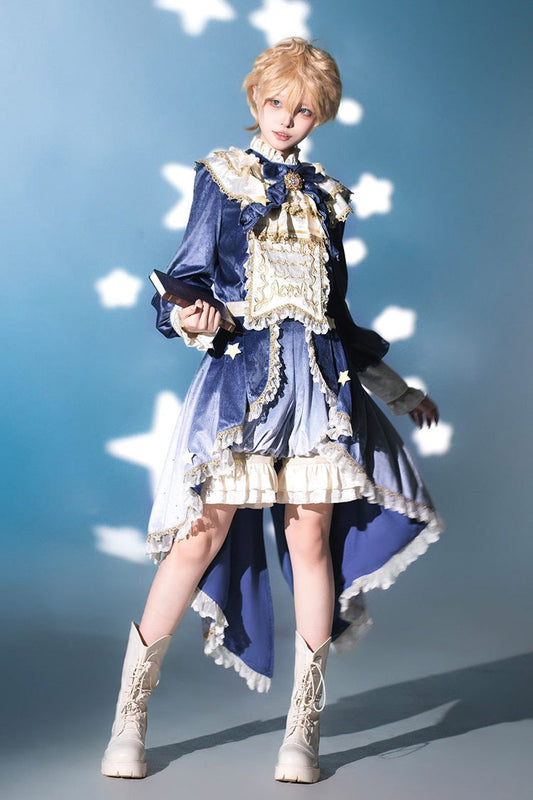 Long Sleeves Ombre Ruffled Bow Ouji Gothic Lolita Swallowtail Dress Shorts Set