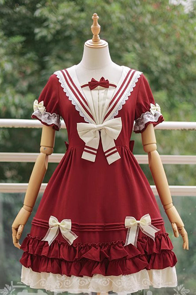 Rhine River Navy Style Short-Sleeved Bowknot Sweet Dress