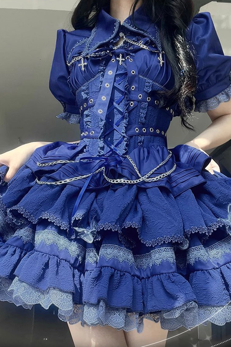 Triple-Layered Ruffled Lace-Up Gothic JSK Dress in 6 Colors - Covenant Cross
