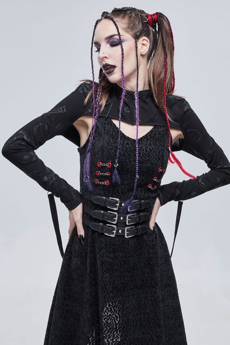Gothic Cape for Women with Bone Print & Strappy Zipper Detail