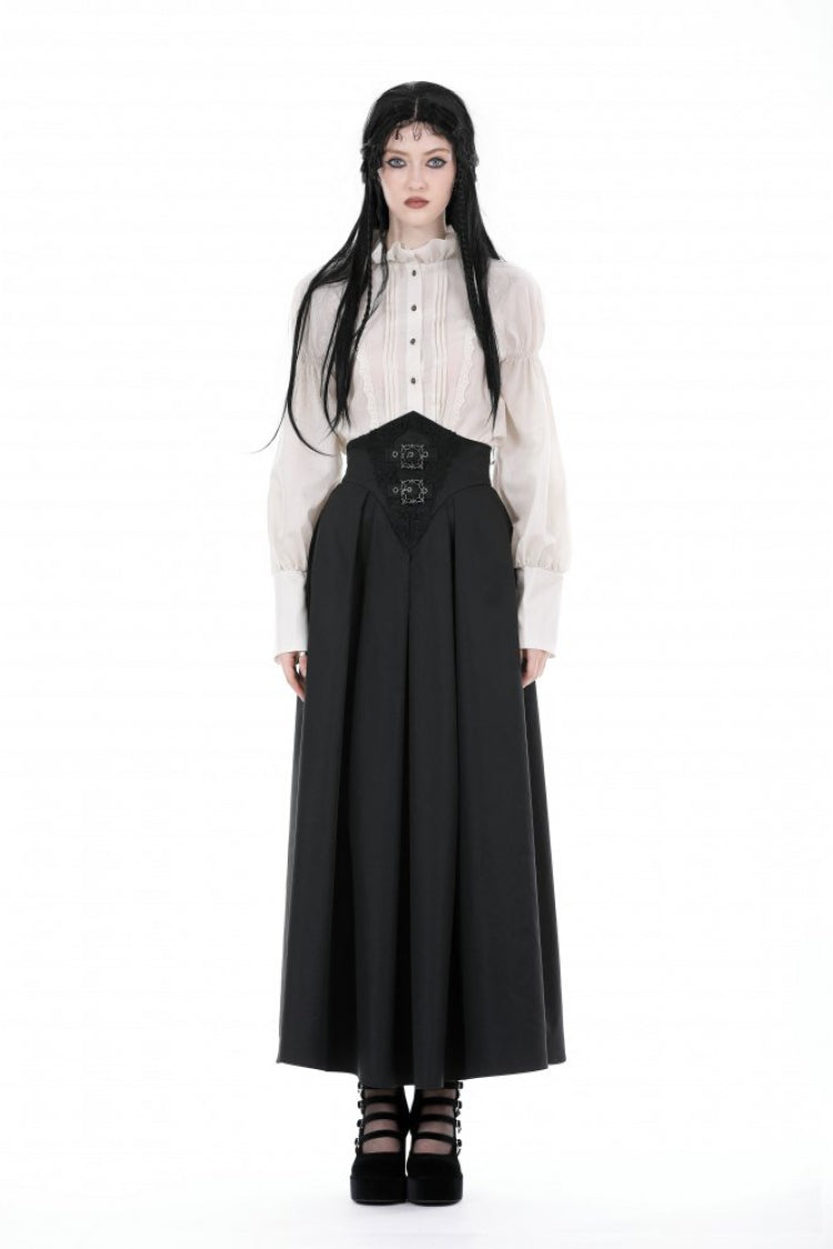 High-Waisted Pleated Gothic Long Skirt for Women