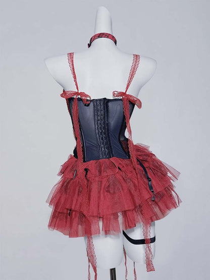 Gothic Black Red Tiered Skirt