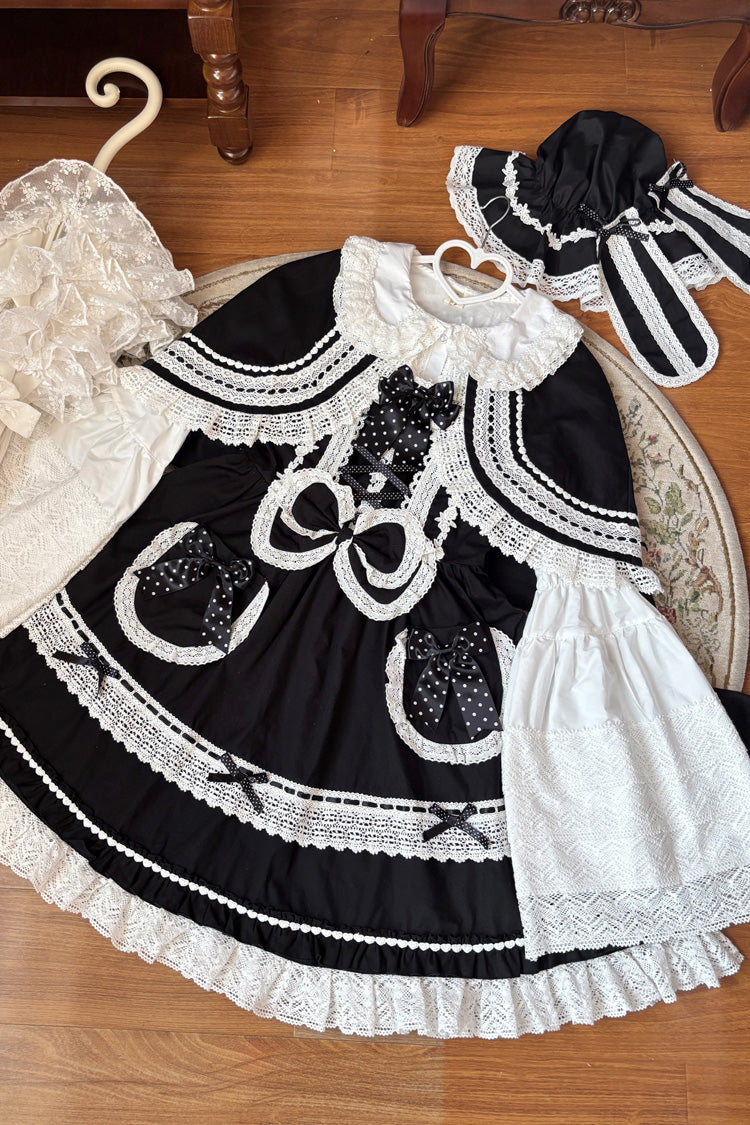 Black/White [Bobo Bunny Doll] Ruffled Bow Lace-Up Sweet Lolita Jsk Dress