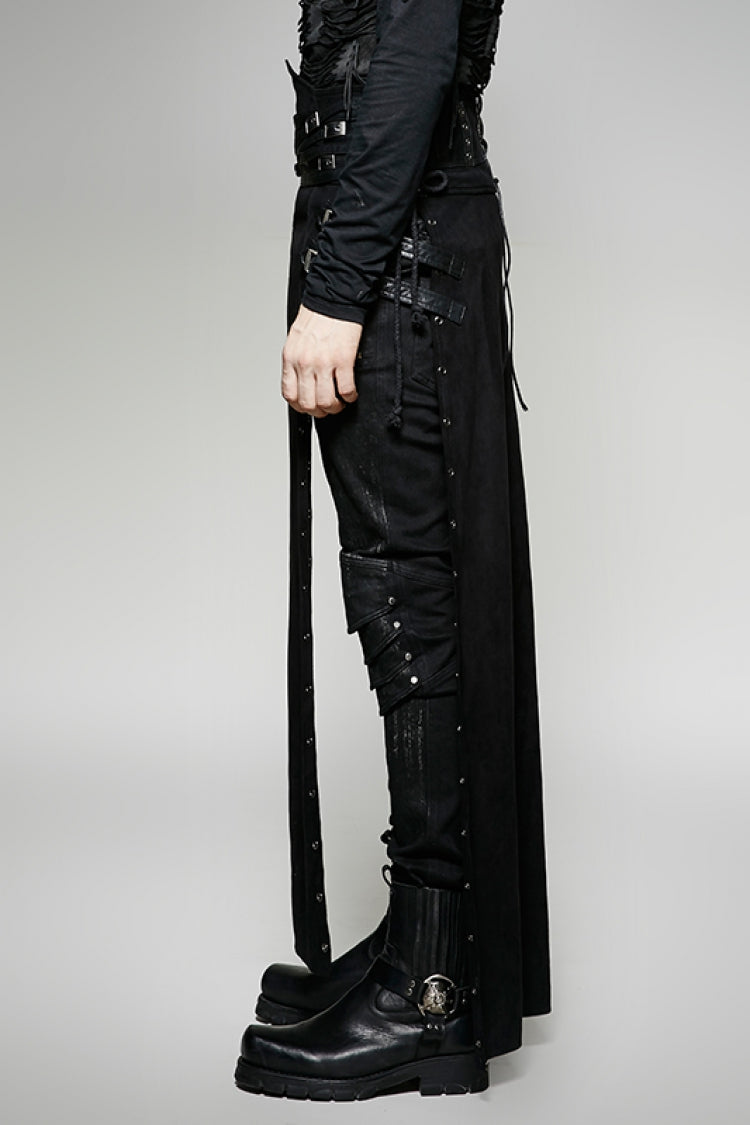 Men's Steampunk Skirt with Lace-Up Front and Metal Buckles