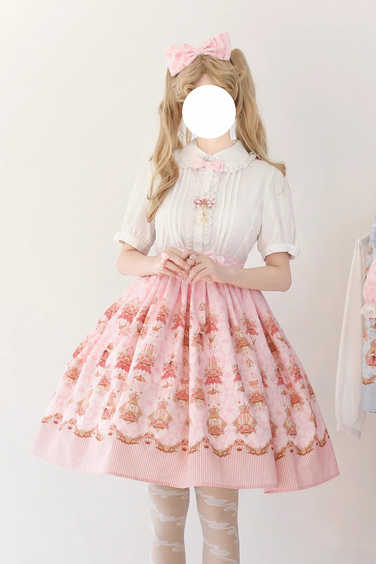Pink Rose Print Bowknot Sweet Lolita Dress