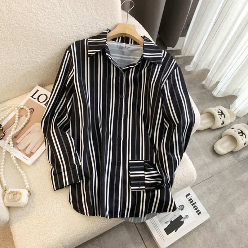 Stripe Print Long Sleeve Chiffon Shirt Workwear