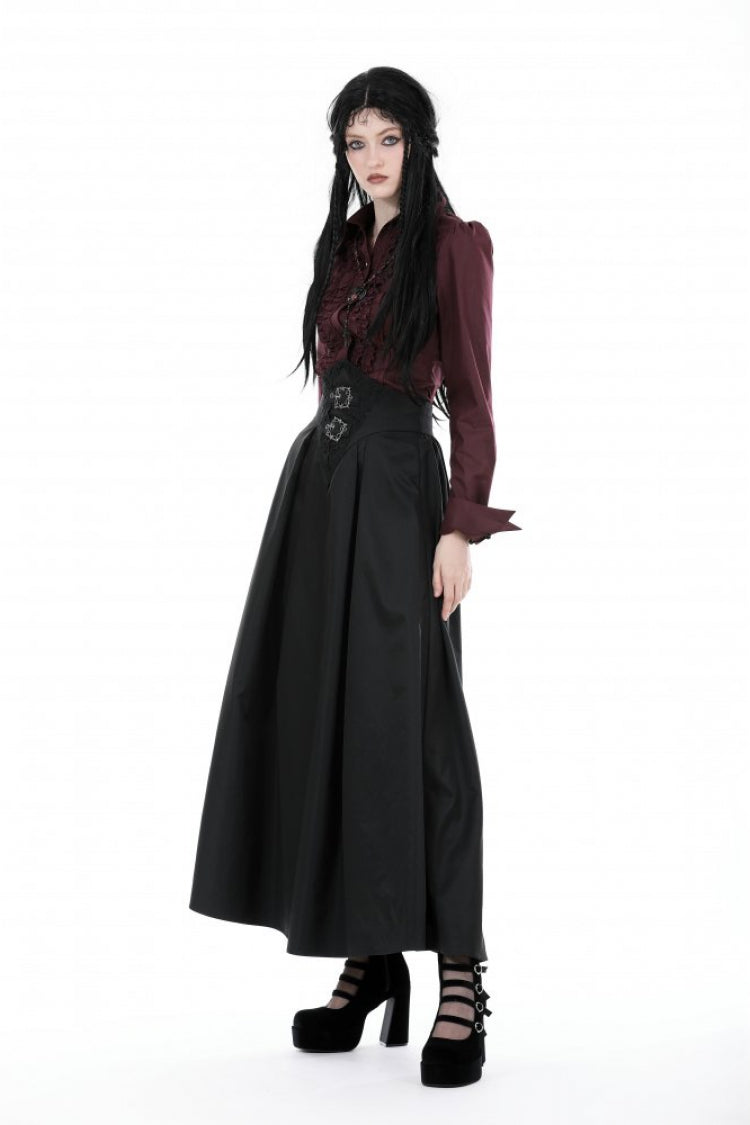 High-Waisted Pleated Gothic Long Skirt for Women