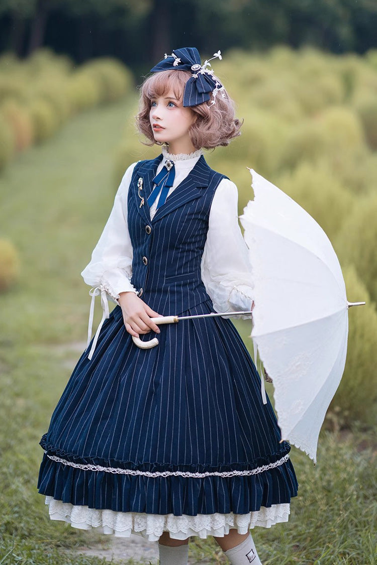 Striped Print Ruffled Elegant College Sweet Skirt - 3 Tones