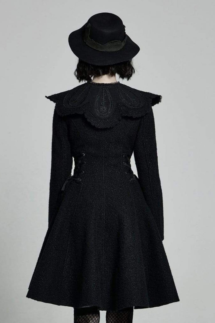 Gothic Fur Collar Fur Ball Long Sleeve Rose Button Coat with Removable Collar