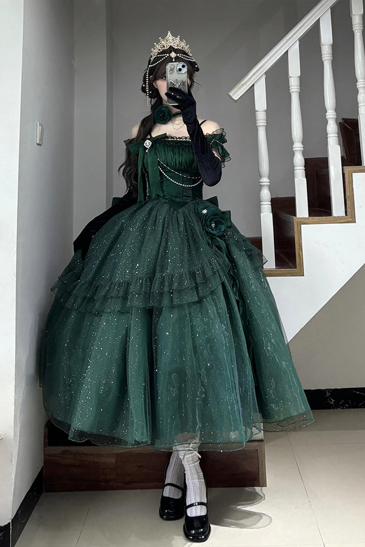 Green Off-Shoulder Sweet Elegant Princess Lolita Dress with Bow
