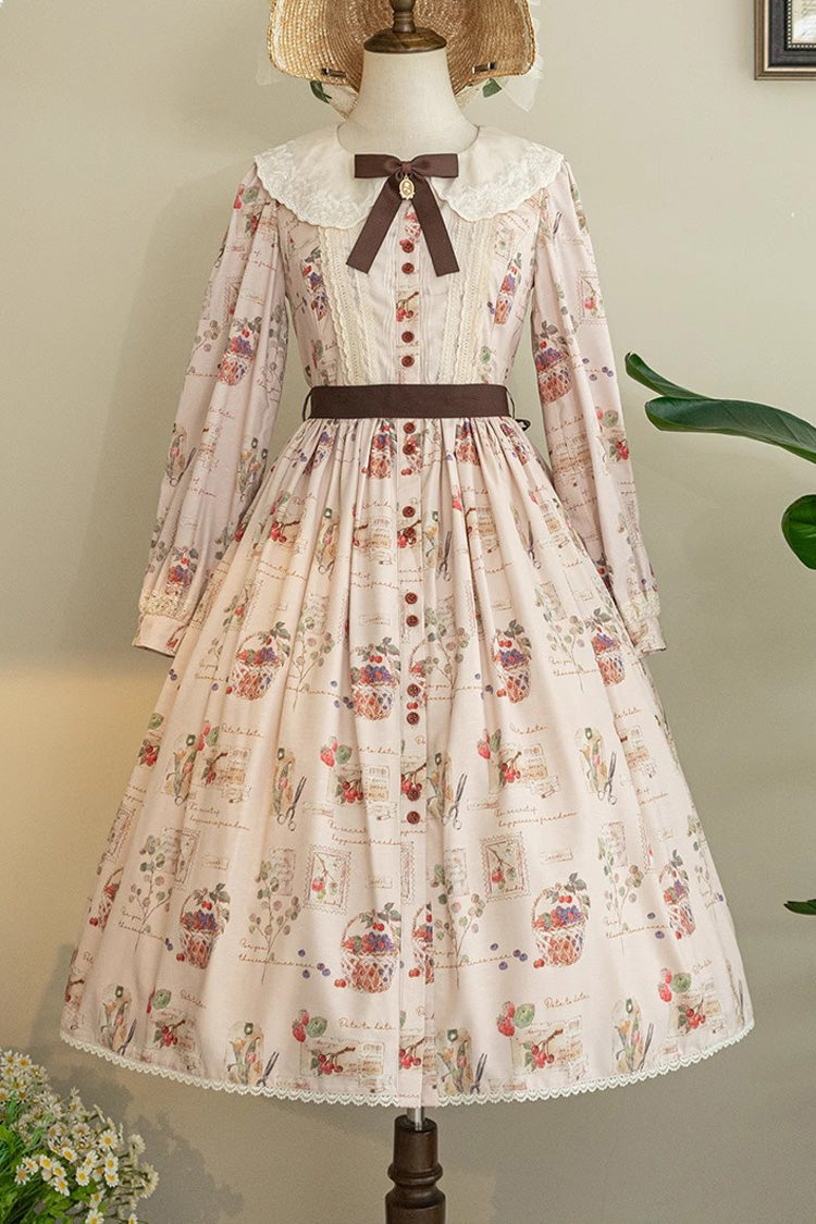 Lantern Sleeve OP Dress with Floral Print - Sweet Lolita