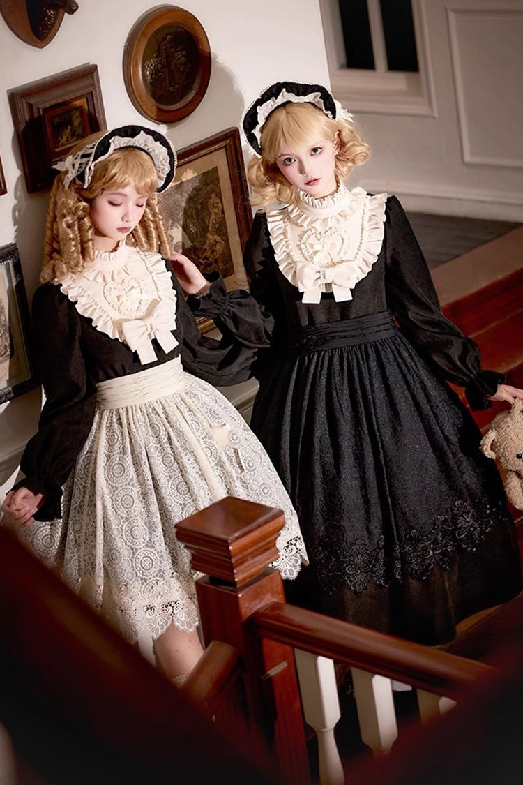 Noir Long Sleeve Bow Lace Sweet Vintage Dress - Twilight Choir