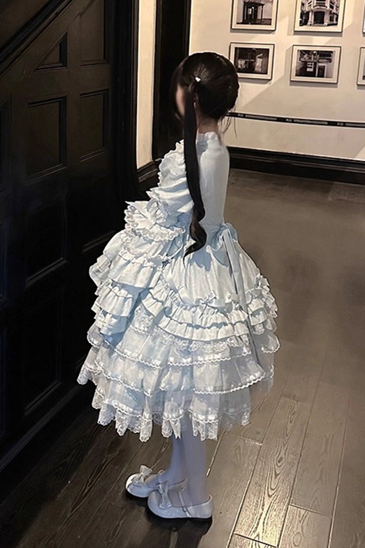 Soloist Doll Long Hime Sleeve Layered Print Ruffle Asymmetric Sweet Lolita Dress