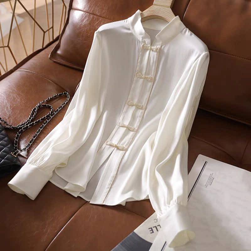 Vintage Buckle Chiffon Shirt Workwear