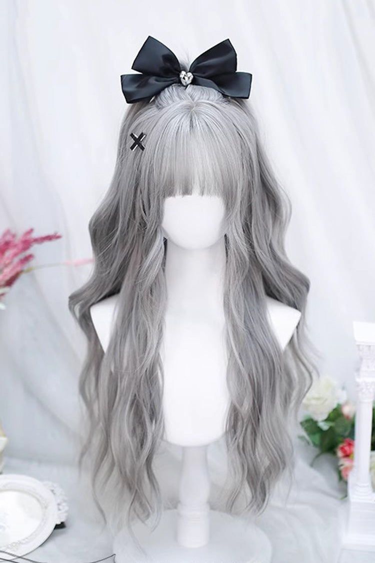 Ash Long Curly Wig with Air Bangs for Sweet Lolita